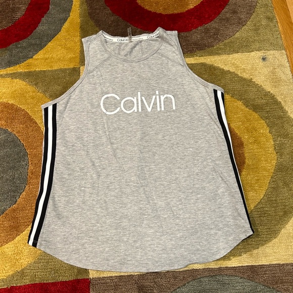 Calvin Klein Performance Deep Armhole Grey Logo Racing Strip Tank Top Women’s XL - Picture 1 of 4